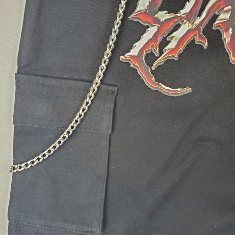 SWIXXZ Rustic Metal Black Cargo Skirt Graphic Print Chain Button Choose Size - Picture 4 of 12